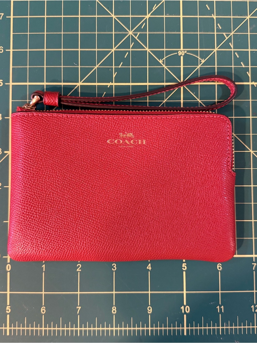 Coach Red Leather Wristlet with Gold Logo